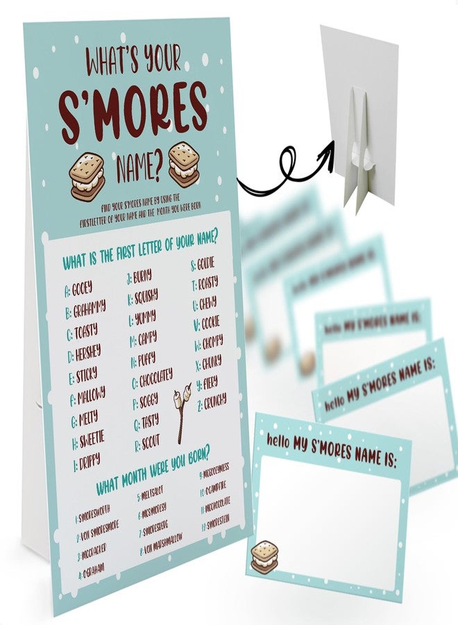 GNATV What's Your S'mores Name Game (1 S'mores Sign and 30 Name Tag Stickers), S'mores Game Party Decoration, Birthday Game for Kids, Family Game-28 - Image 1
